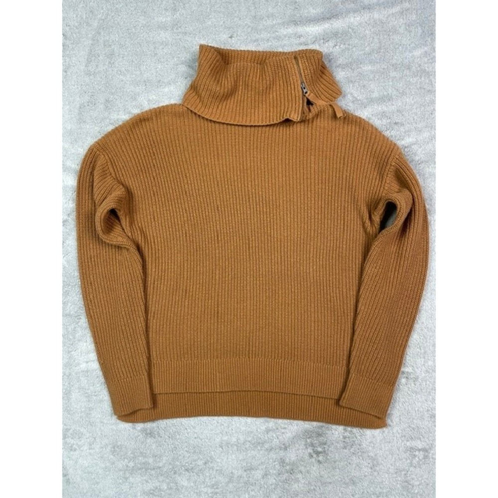 Max Studio Women's Large Brown Ribbed Half Zip Turtleneck Neck Sweater Pullover
